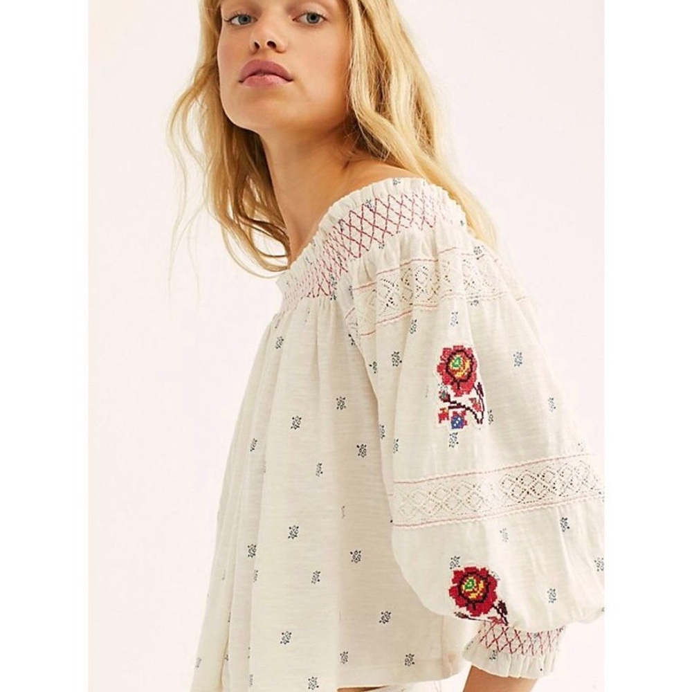 NWOT Free People ale Petite Embroidered Crop Top - Picture 1 of 5